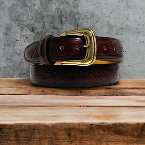 Vintage Bench Craft Western Style Tooled Leather Belt in Mahogany | Size 32